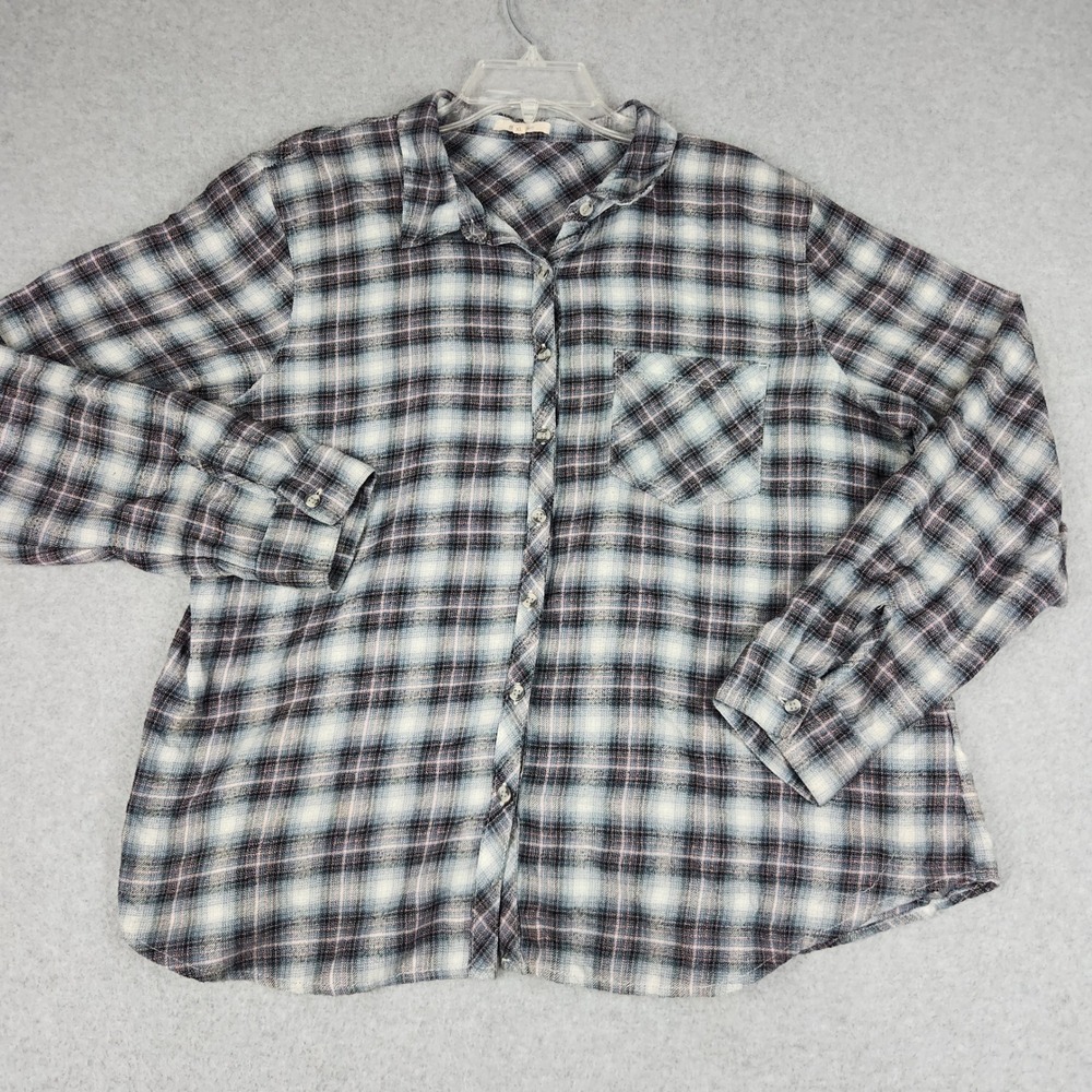 Maurices Flannel Shirt Womens XL Multicolor Plaid Long Sleeve Casual Button Upโ